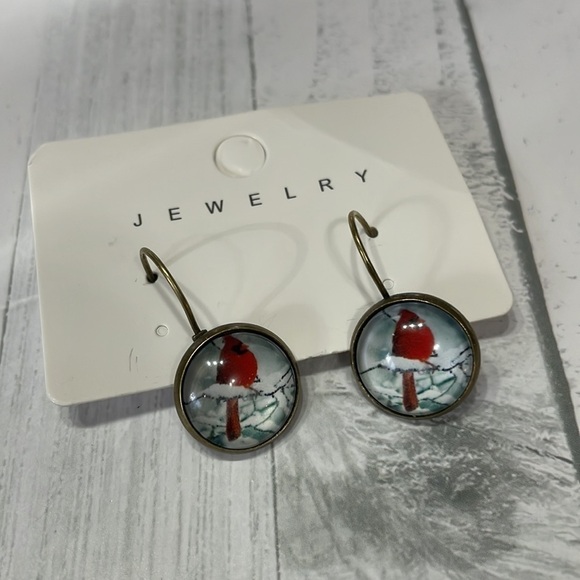 Red Cardinal Bird Drop Earrings - Picture 3 of 6
